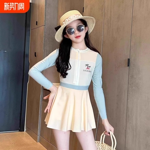 海边防晒速干泳装 女童儿童泳衣夏季 长袖 游泳衣中大童连体裙式 新款