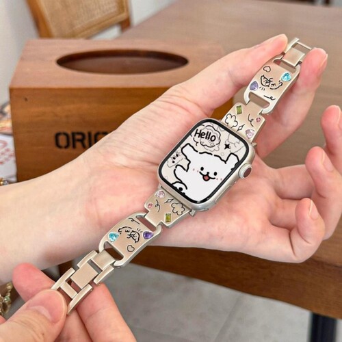 适用小米手环9pro表带轻奢彩钻镭雕NFC金属小狗8pro红米watch4/5夏季运动iwatch10高级感ins手表带黑色小众