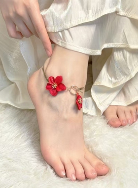 2026年新款红色花朵脚链女百搭性感足链高级感轻奢气质日常脚饰