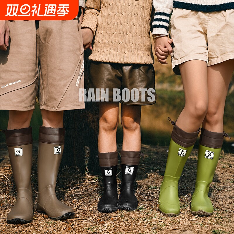 日本可折叠野鸟协会雨鞋男女情侣雨林登山雨靴防滑防水鞋高筒束口