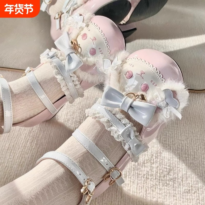 萌兔蝴蝶结低跟圆头lo鞋蕾丝洛丽塔娃娃jk平底鞋学生鞋子可爱皮鞋,女鞋,浅口单鞋,淘宝优惠券,粉丝福利购,淘宝优惠卷