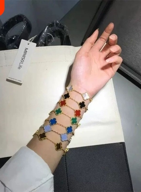 四叶草lucky手链白贝母红玛瑙五花新款蝴蝶幸运满钻精美礼物高级