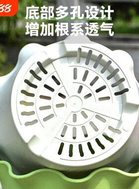 花盆创意荷叶边加厚树脂塑料阳台透气种植盆家用托盘控根新款造型