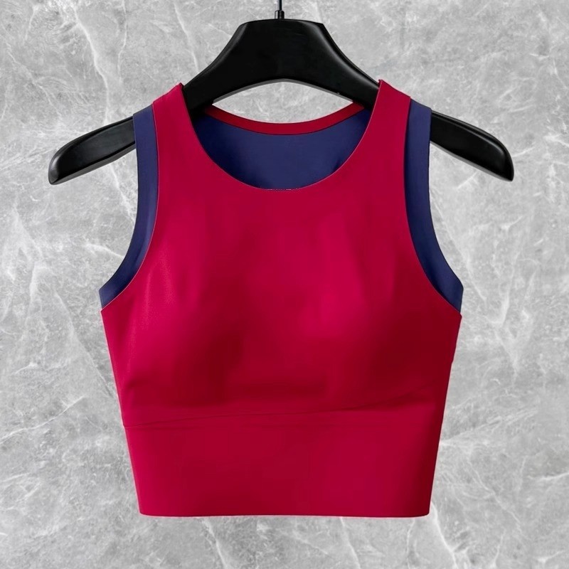 撞色高强度运动内衣女固定杯跑步防震遮副乳健身文胸裸感背心美背
