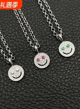 ODEK高级白金色笑脸项链满钻男女经典锁骨链气质叠戴小众微笑