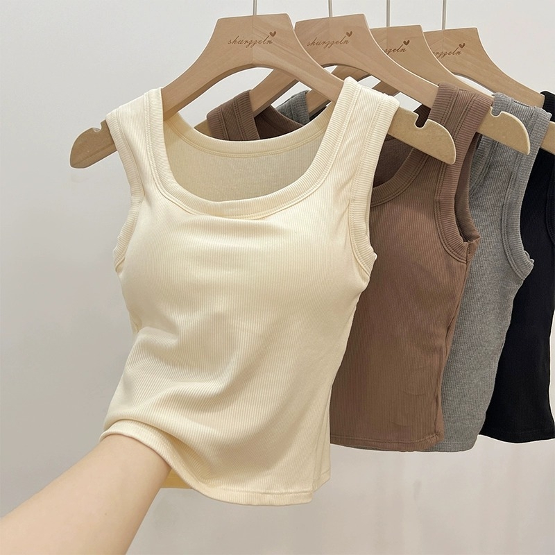 高级感美背带胸垫小吊带女方领