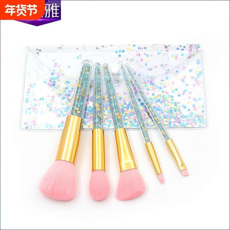 新款 5支透明柄化妆刷套装 眼部刷钻石颗粒透明包包 彩妆美妆工厂