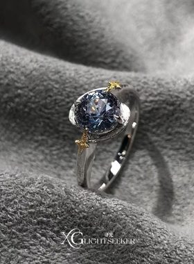 【寻光】韩系克莱因蓝双子星闪钻戒指清冷感精致百搭四芒星食指戒