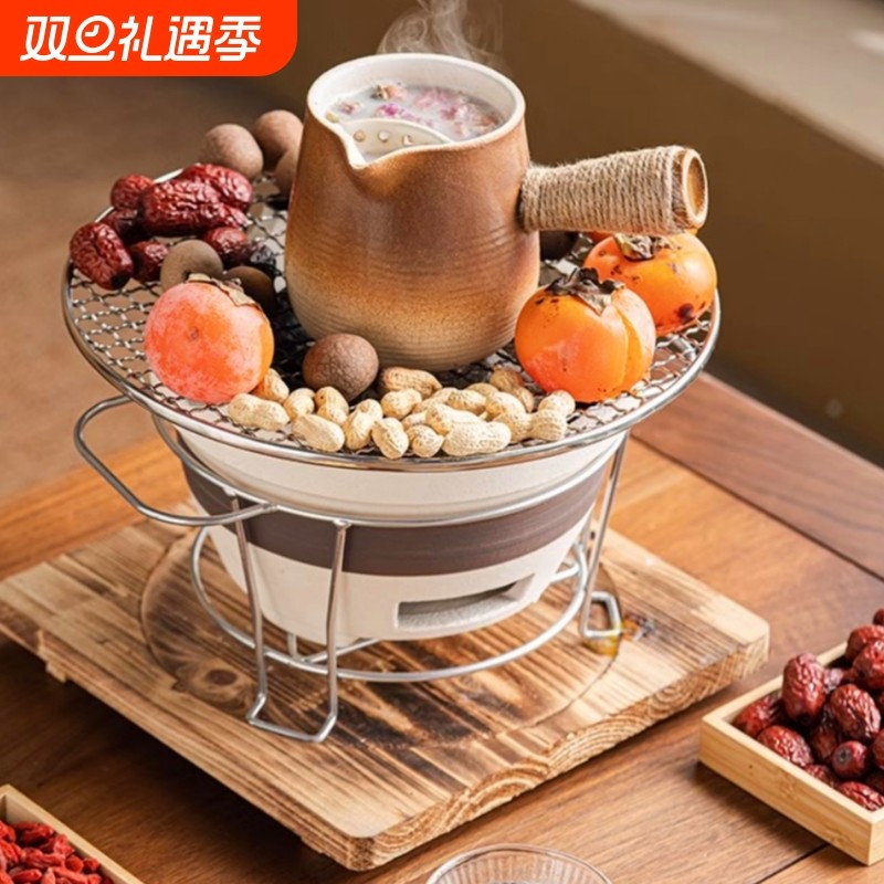 围炉煮茶围炉煮茶家用室内老式炭炉家用打边炉泥碳炉户外烧烤陶土