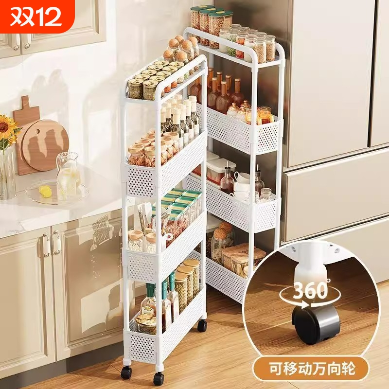 冰箱边侧置物架厨房夹缝侧面抽拉零食小推车窄缝隙收纳浴室可移动