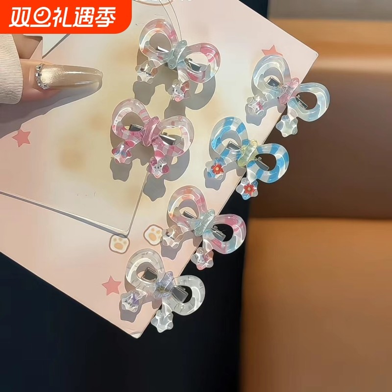 蝴蝶结发夹鸭嘴透色波点粉色韩系简约ins刘海百搭夹小众头饰发卡