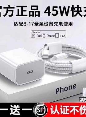 PD45W快充适用苹果iphone16promax充电器头15pro充电头正品13/14闪充12手机11数据线插头ipad套装原30W20W