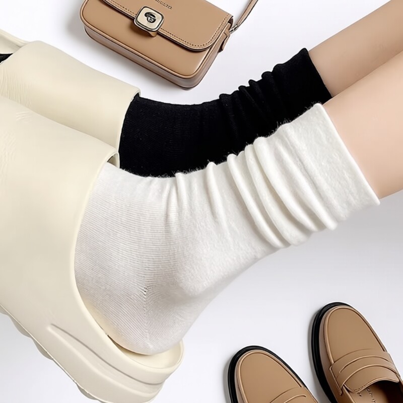 白色堆堆袜子女款中筒袜秋冬季无骨袜黑色春秋月子袜长筒爆款袜子
