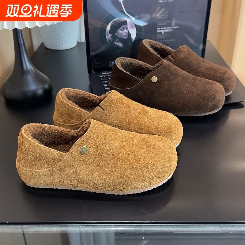 全包两穿小土豆懒人勃肯鞋女2025新款冬季加绒棉鞋一脚蹬毛毛鞋子