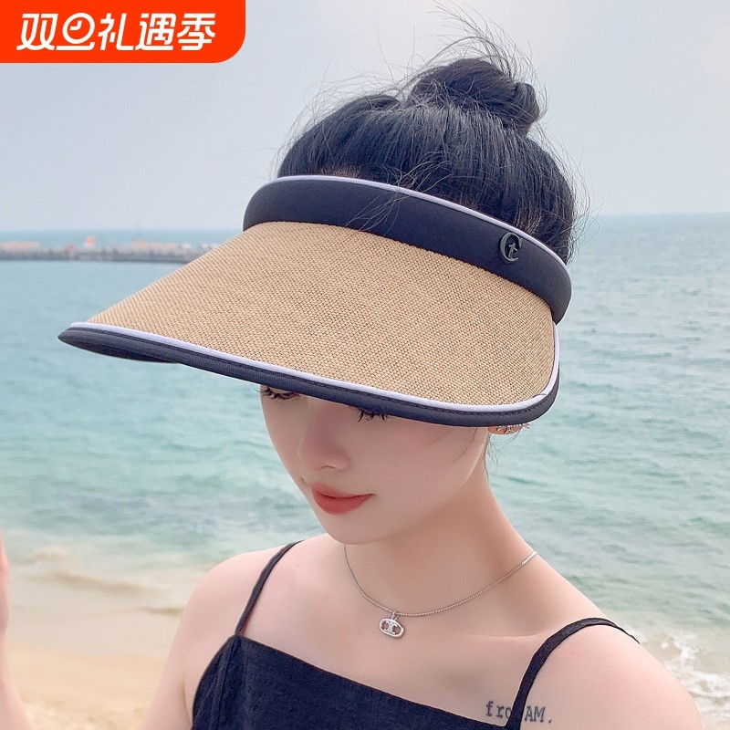 【新品】韩版ins草编鸭舌空顶帽子女春夏沙滩度假防晒遮阳无顶发