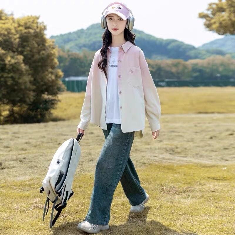 女童衬衫秋装2026新款洋气大童长袖衬衣春秋款外套女孩秋季上衣潮