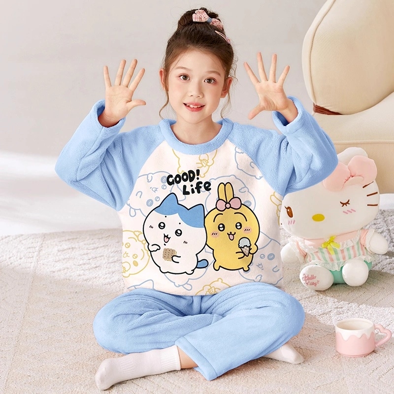 儿童睡衣女孩秋冬珊瑚绒保暖中大童女童法兰绒初中学生家居服套装