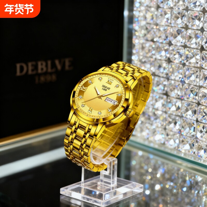 正品瑞士2024新款手表男士全自动机械风防水精钢带双日历男表夜光