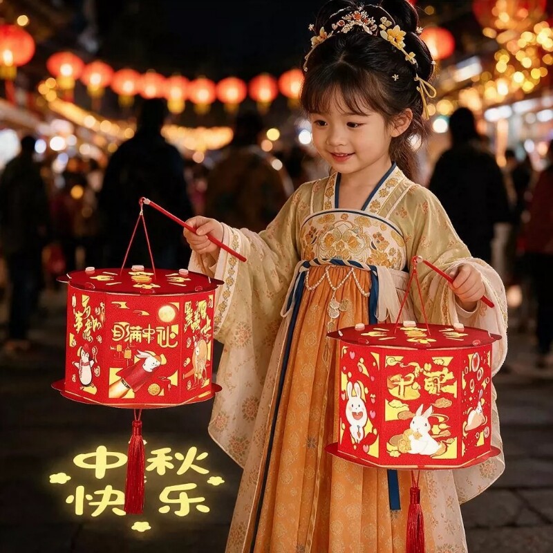 中秋节儿童手工兔子投影走马宫灯图片