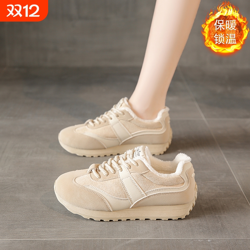 啄木鸟阿甘鞋女秋冬加绒运动鞋2025新款软底不累脚舒适保暖女鞋冬