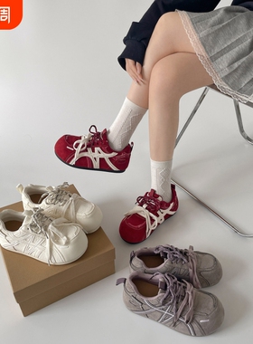 复古红色百搭厚底德训鞋女款2026新款春秋增高小个子低帮阿甘板鞋