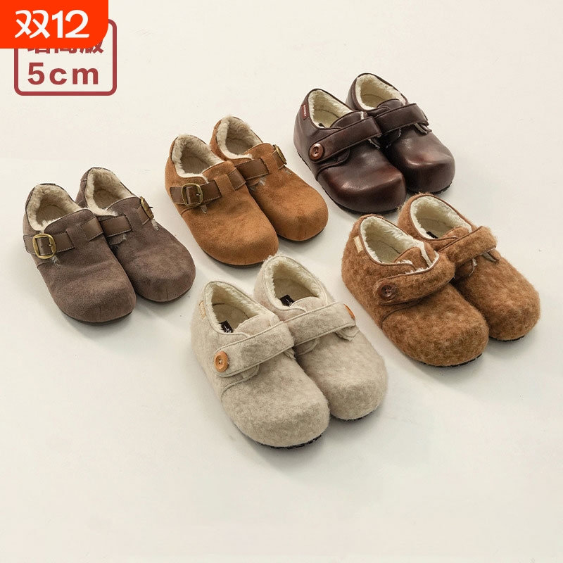 多嘴驴Dokey勃肯鞋女秋冬复古加绒5CM增高小个子慵懒保暖毛毛鞋