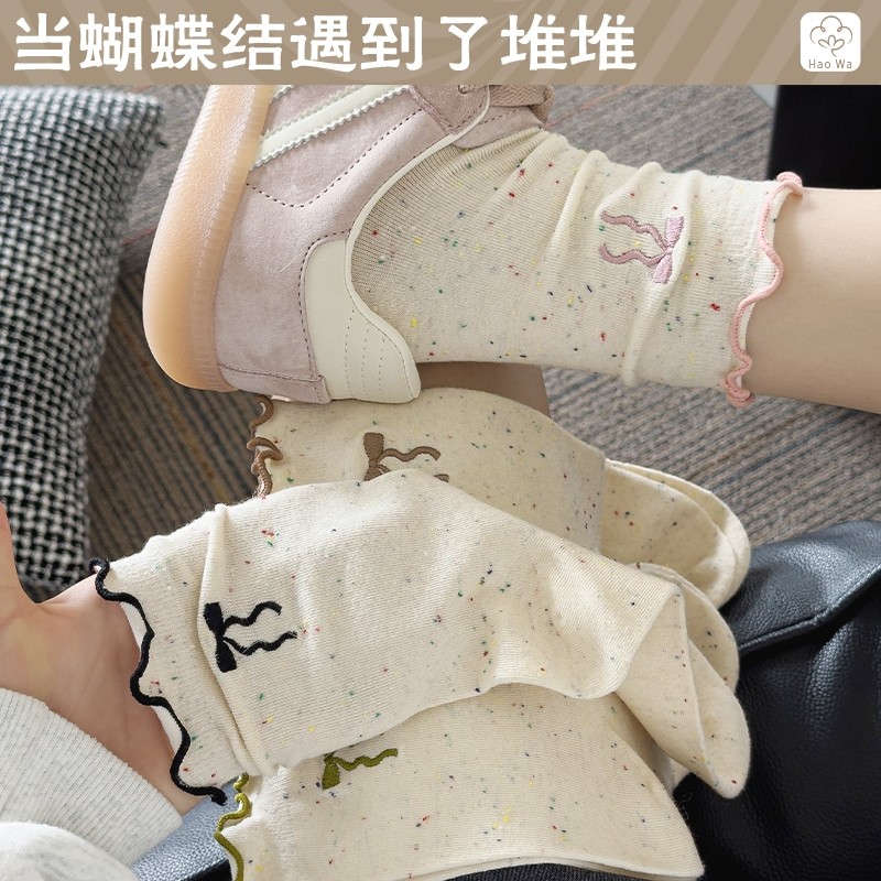 蝴蝶结袜子女夏季薄款白色堆堆袜女夏天玛丽珍鞋袜春秋中筒袜长袜