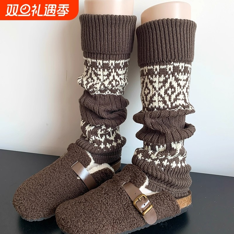 堆堆袜美拉德袜子女秋冬保暖针织套中筒冬季小腿套咖色灰色白色