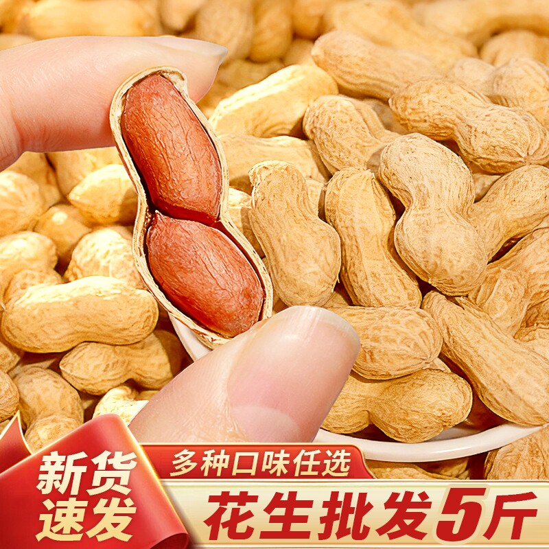 小珍珠花生5斤原味炒熟核桃蒜香味带壳批发年货零食五香味袋装