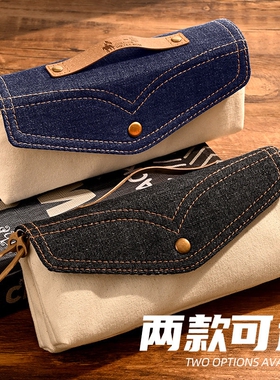 超火笔袋牛仔初中女生设计感小众文具盒袋高中生女孩铅笔盒轻不撞款手提文创蓝色帆布紫色灰色