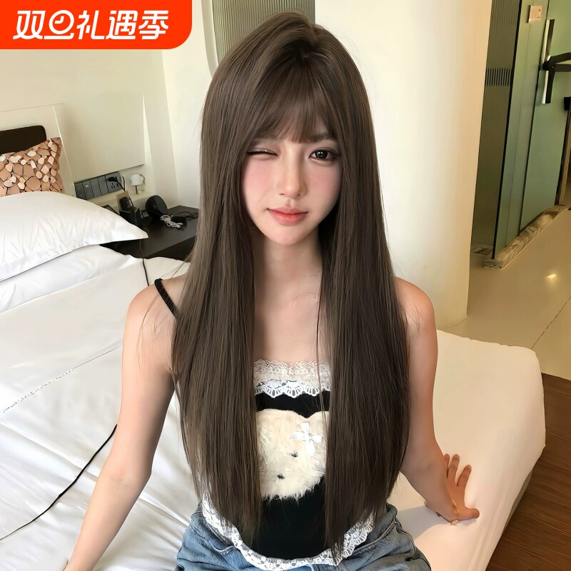 假发女长发长直发空气刘海Lolita圆脸甜美自然夏天薄款网红JK