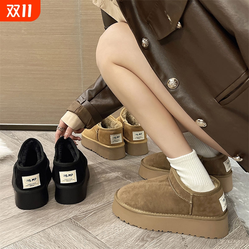 周冬雨同款mini皮毛一体雪地靴男女款保暖防滑加绒短筒情侣棉鞋冬