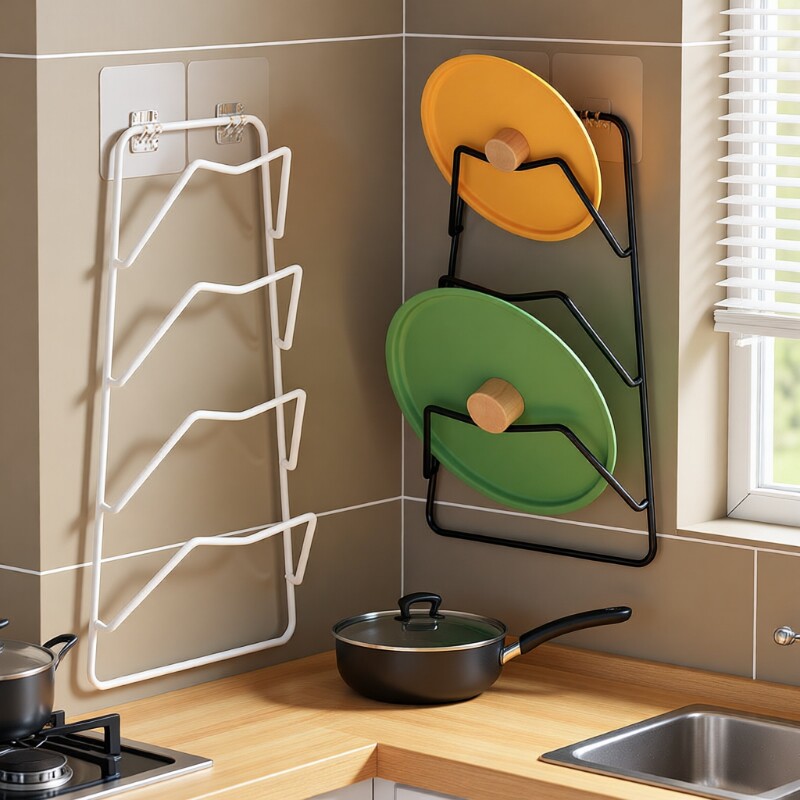 锅盖架厨房壁挂置物架灶台免打孔多功收纳架分层厨具整理储物架子