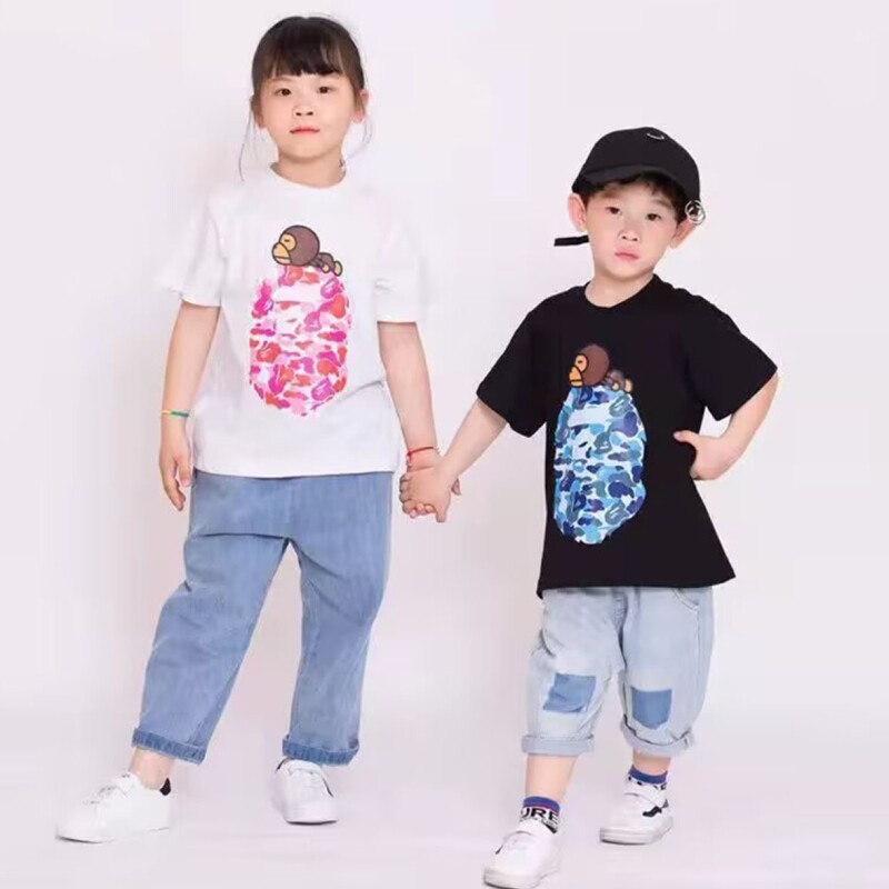 260克亲子短袖潮童装ins日系猴子头夏装半袖男女休闲宽松T恤上