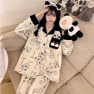 保暖可爱网红风冬天家居服套装 卡通睡衣女秋冬季 德绒加厚2025新款