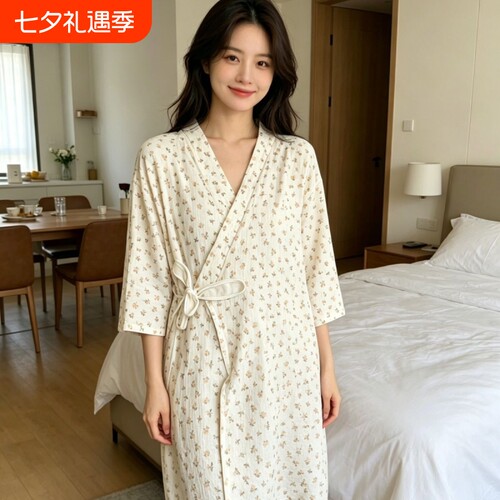 纯棉纱睡裙浴袍夏季洗澡