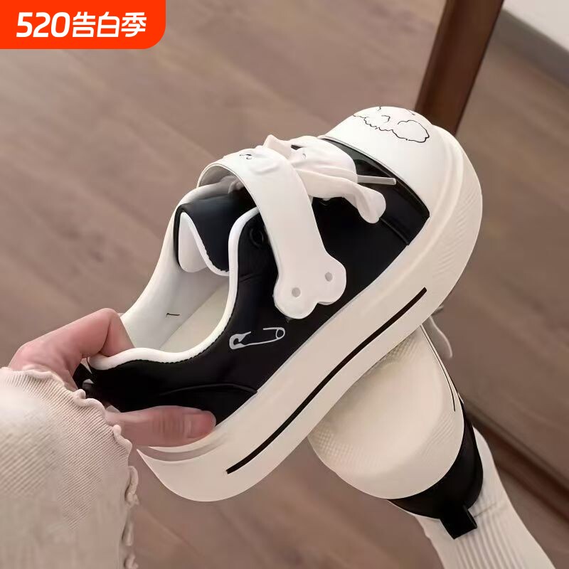 魔术贴厚底小白鞋女大头鞋新款春秋季厚底板鞋可爱小狗面包鞋子女