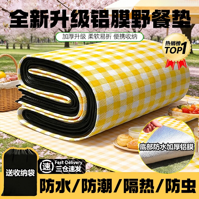 野餐垫加厚户外露营便携帐篷地垫春游坐垫防水草坪垫子铝膜防潮垫