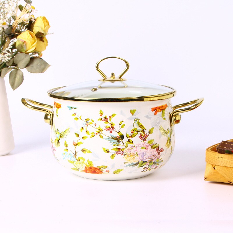苏泊尔加厚搪瓷炖汤煲双耳金边炖锅焖锅汤锅珐琅电磁炉通用出口欧