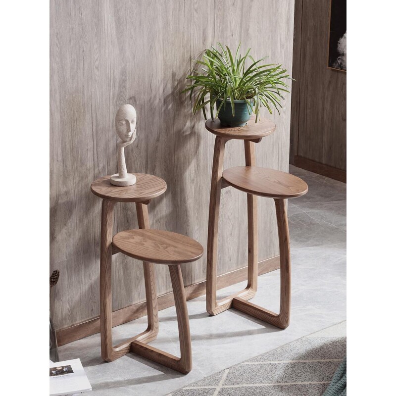 c木御坊 白蜡木全实木极简花架置物架现代客厅花几简约轻奢花盘架