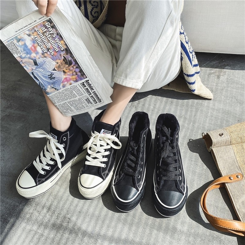 帆布鞋男女学生2025新款复古加棉韩板百搭原宿风ins内增高鞋高