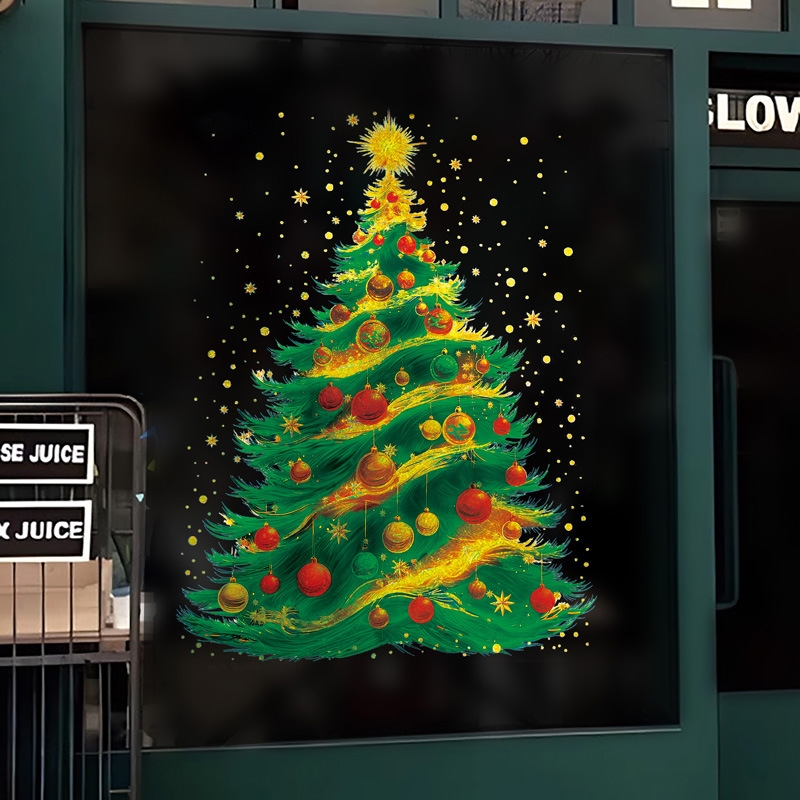 新款圣诞装饰静电贴纸 双面同色款 圣诞树静电窗贴