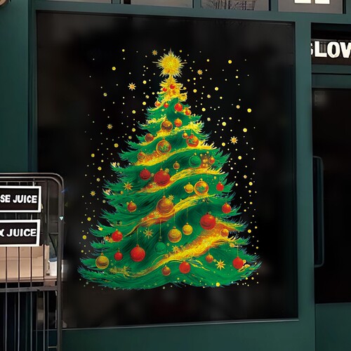 新款圣诞装饰静电贴纸 双面同色款 圣诞树静电窗贴