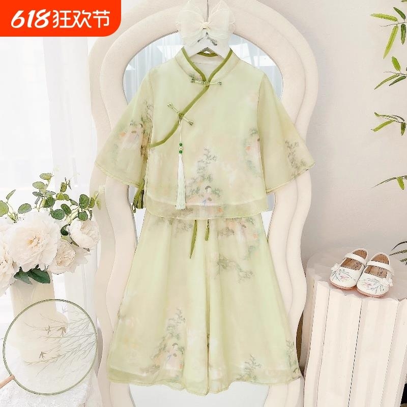 女童夏装汉服套装2025新款中国风唐装中大儿童女孩新中式古装短
