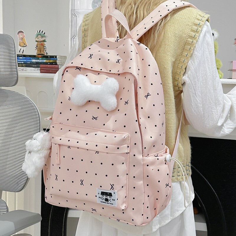 书包初中女生心氛围感波点蝴蝶结百搭高颜值女学生双肩包高中