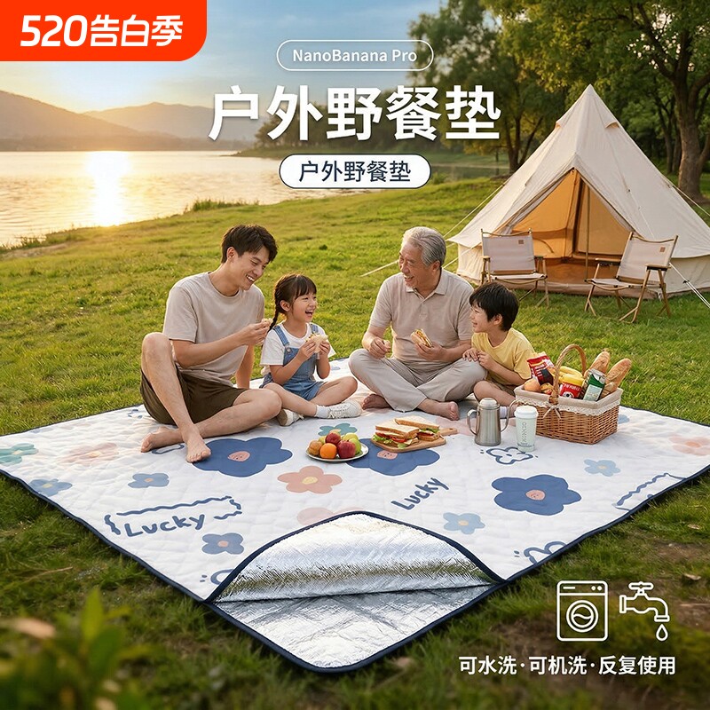 户外野餐地垫便携可折叠地垫防潮垫野营加厚垫子防水可机洗露营