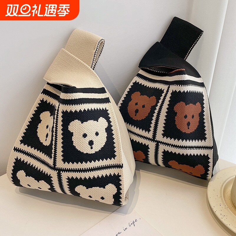 手拎手提包编织包通勤包包可爱毛线针织包新款上班斜挎手工单肩包