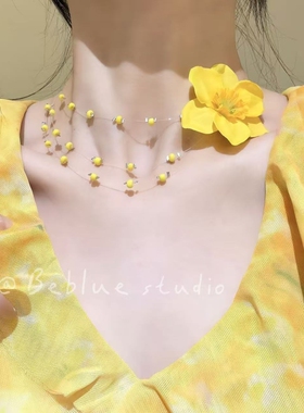 初蕊漫开~黄色花朵串珠项链女2026新款度假风氛围感锁骨链颈链