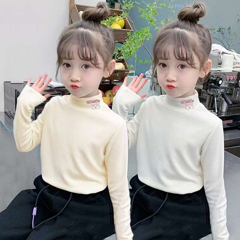 女童半高领德绒打底衫2025秋冬装新款儿童小宝宝洋气上衣潮H双面