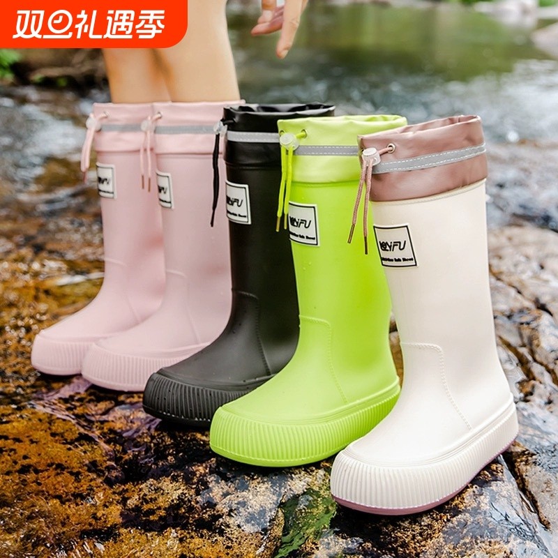 雨鞋女款高筒成人日系时尚水鞋防水防滑加绒轻便耐磨雨靴lfy束口